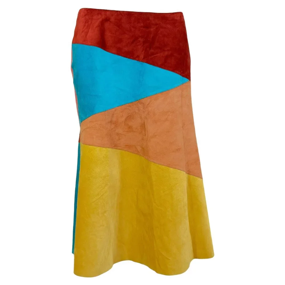 Dolce & Gabbana Multicolor Patchwork Suede Midi Skirt